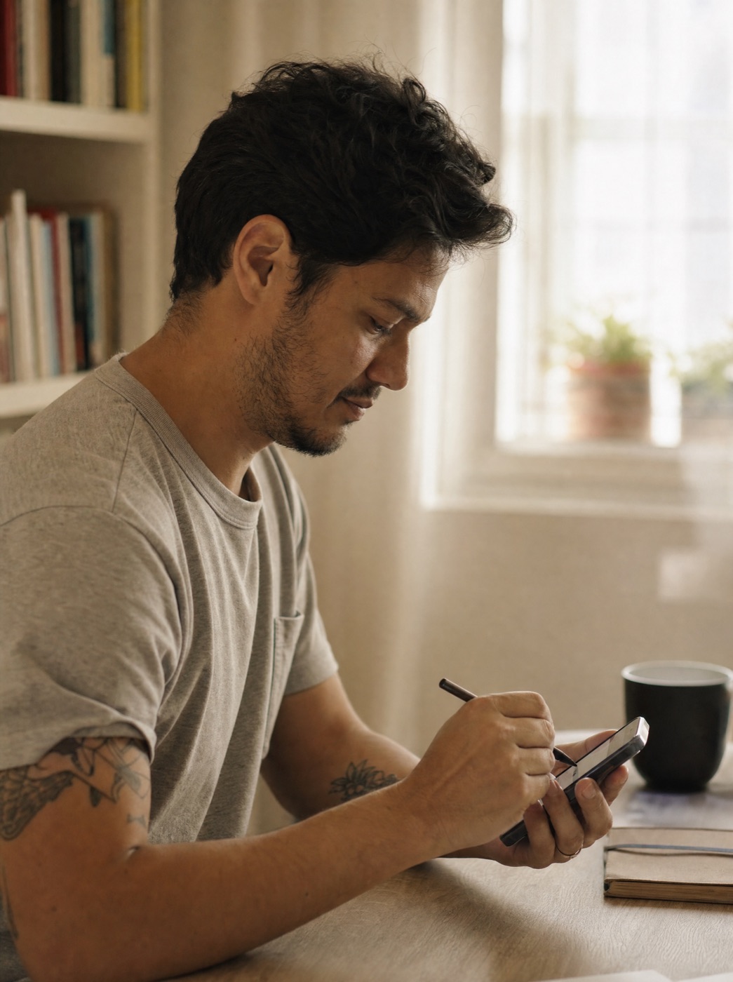 Pessoa assinando um documento no celular, com o app de certificado aberto